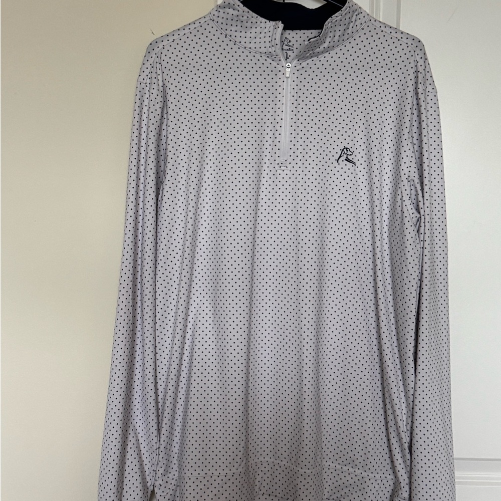 Rhoback White and Navy Polka Dot Quarter-Zip - L